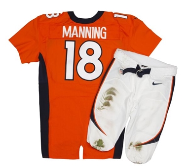 2014 Peyton Manning Game Worn Denver Broncos Full Uniform (Panini) 10/23/14 3 TDs